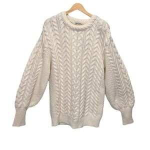 Aran Crafts 100% Merino Wool Natural Puffy Sleeve Sweater Size XL NWT